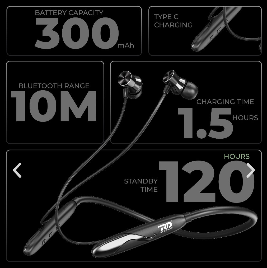 Opulentique M145 Wireless Neckband fast Charging With 300mah Battery with Mic,13mm Drivers, HD Audio Deep Bass, Up to 56 Hours Music and Calling Time,IPX4 Sweat Proof Neckband, ENC