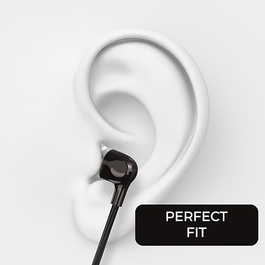 Opulentique T-6 in Ear Wired Headphone with in-Line Mic | Stereo Audio Extra Bass | 3.5mm Aux Audio Jack | One Meter Tangle Free Cord Wired Earphone | IPX4 Water Resistant | Black Color