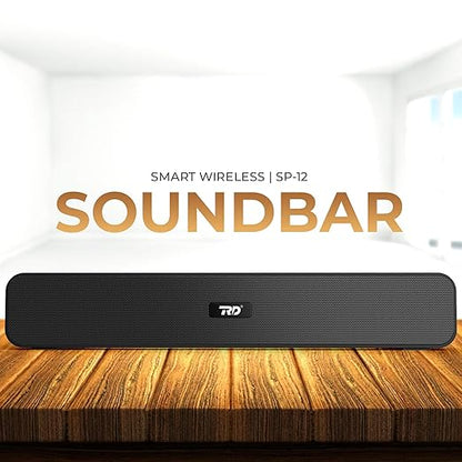 Opulentique  SP-12 Smart Portable Stereo Wireless Soundbar Bluetooth V5.0 Connectivity15 Watts 2.0 Sound Treble Extra Bass Speaker Supports TF/SD Card/USB/AUX 8 Hours Playback Time IPX4 Waterproof- Black Color With 6 Month Warranty