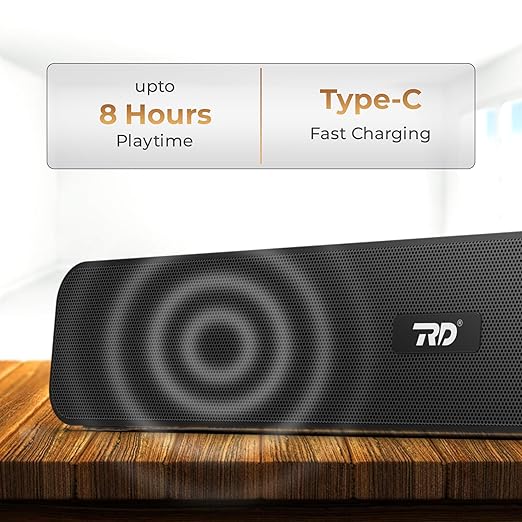 Opulentique  SP-12 Smart Portable Stereo Wireless Soundbar Bluetooth V5.0 Connectivity15 Watts 2.0 Sound Treble Extra Bass Speaker Supports TF/SD Card/USB/AUX 8 Hours Playback Time IPX4 Waterproof- Black Color With 6 Month Warranty