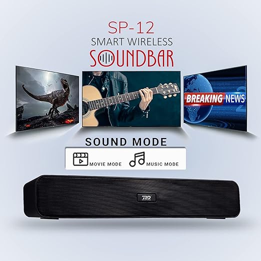 Opulentique  SP-12 Smart Portable Stereo Wireless Soundbar Bluetooth V5.0 Connectivity15 Watts 2.0 Sound Treble Extra Bass Speaker Supports TF/SD Card/USB/AUX 8 Hours Playback Time IPX4 Waterproof- Black Color With 6 Month Warranty