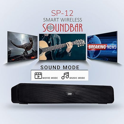 Opulentique  SP-12 Smart Portable Stereo Wireless Soundbar Bluetooth V5.0 Connectivity15 Watts 2.0 Sound Treble Extra Bass Speaker Supports TF/SD Card/USB/AUX 8 Hours Playback Time IPX4 Waterproof- Black Color With 6 Month Warranty
