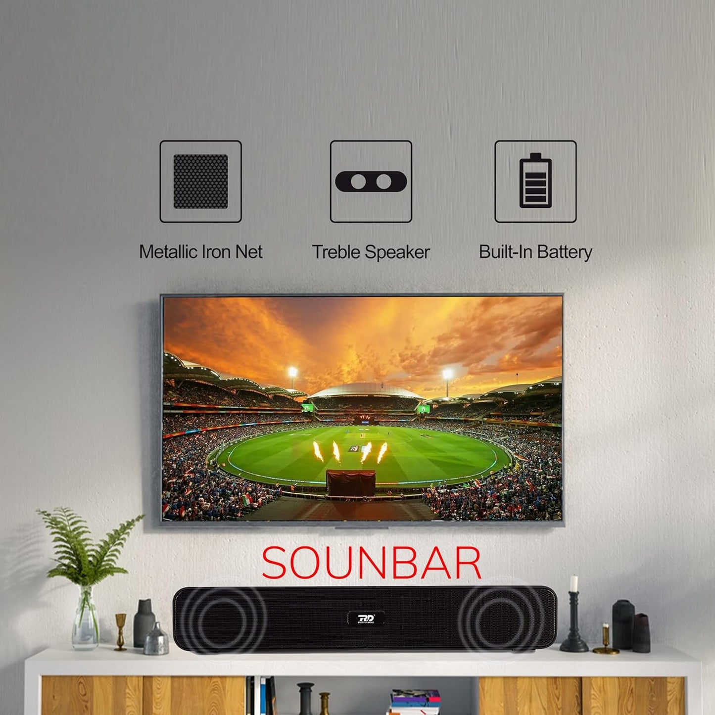 Opulentique  SP-12 Smart Portable Stereo Wireless Soundbar Bluetooth V5.0 Connectivity15 Watts 2.0 Sound Treble Extra Bass Speaker Supports TF/SD Card/USB/AUX 8 Hours Playback Time IPX4 Waterproof- Black Color With 6 Month Warranty