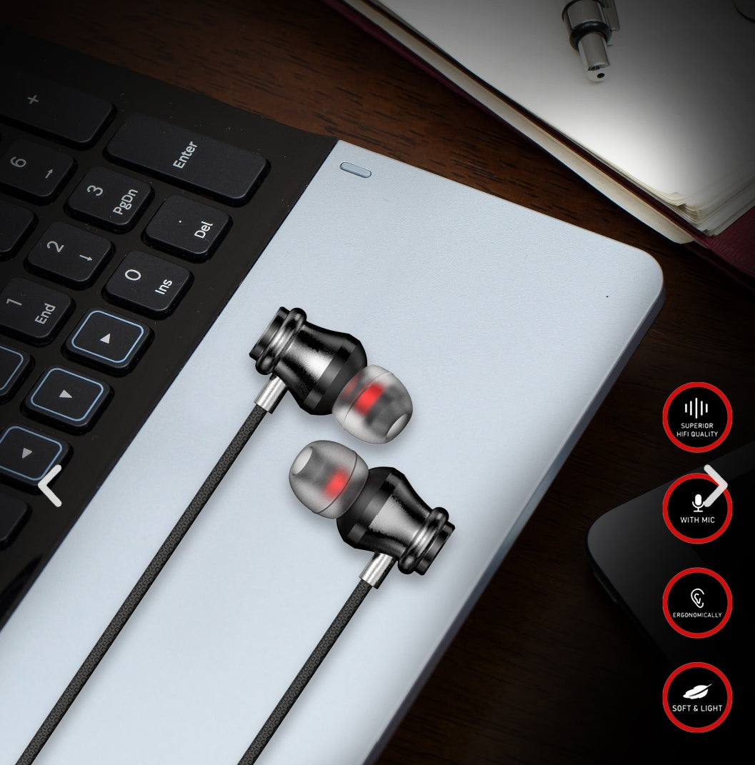 Opulentique T-350 Wired HiFi Earphones with 3.5mm & Type-C Plug, Ergonomic Design, Sweat-Proof, 1.2m Cable