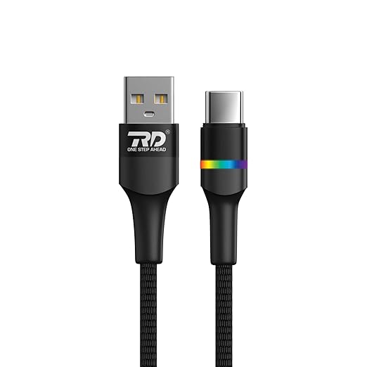 Opulentique-LS-26 Data Fast Charging Speed USB Cable with colorful light & high performance real for Smartphones, Tablets & Other Type C devices, 480Mbps Data Sync, Quick Charge (Output- 6A Max, Black)