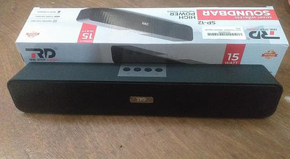 Opulentique  SP-12 Smart Portable Stereo Wireless Soundbar Bluetooth V5.0 Connectivity15 Watts 2.0 Sound Treble Extra Bass Speaker Supports TF/SD Card/USB/AUX 8 Hours Playback Time IPX4 Waterproof- Black Color With 6 Month Warranty
