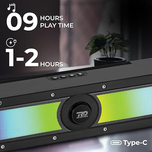 Opulentique SP 32 ColorPulse Wireless Soundbar Upto 9 Hours Playtime-1-2 Hrs Charging 10W Speaker 1500mAh Battery Capacity Supreme bass Bluetooth Sound bar Supports TF/SD Card/FM/USB/AUX 8 Black