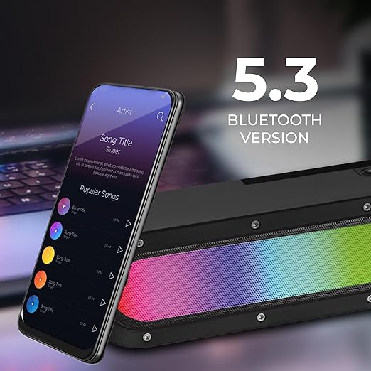 Opulentique SP 32 ColorPulse Wireless Soundbar Upto 9 Hours Playtime-1-2 Hrs Charging 10W Speaker 1500mAh Battery Capacity Supreme bass Bluetooth Sound bar Supports TF/SD Card/FM/USB/AUX 8 Black