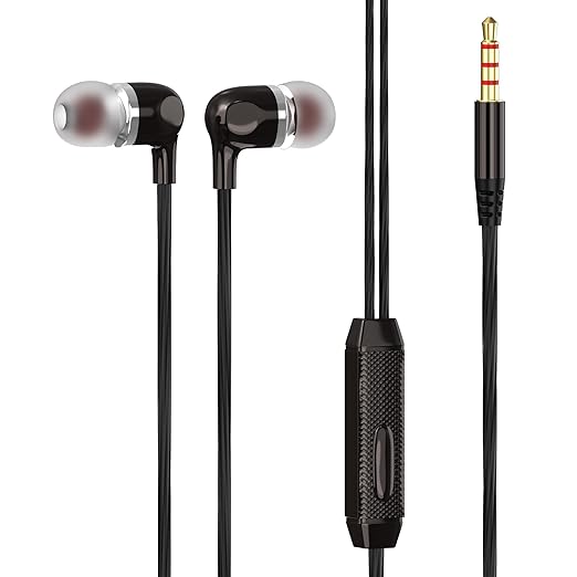 Opulentique T-6 in Ear Wired Headphone with in-Line Mic | Stereo Audio Extra Bass | 3.5mm Aux Audio Jack | One Meter Tangle Free Cord Wired Earphone | IPX4 Water Resistant | Black Color