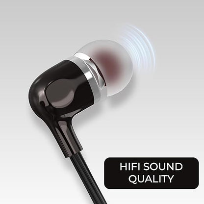 Opulentique T-6 in Ear Wired Headphone with in-Line Mic | Stereo Audio Extra Bass | 3.5mm Aux Audio Jack | One Meter Tangle Free Cord Wired Earphone | IPX4 Water Resistant | Black Color