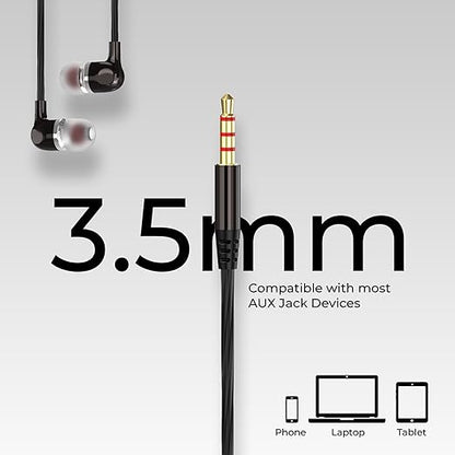 Opulentique T-6 in Ear Wired Headphone with in-Line Mic | Stereo Audio Extra Bass | 3.5mm Aux Audio Jack | One Meter Tangle Free Cord Wired Earphone | IPX4 Water Resistant | Black Color